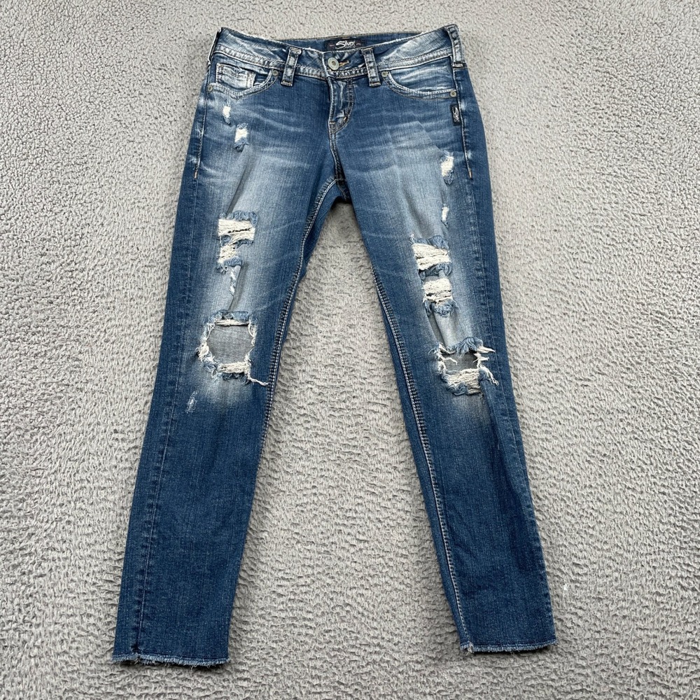 Silver Jeans Co. Jeans Womens 27 Blue Suki Skinny Crop Distressed Raw Hem L25